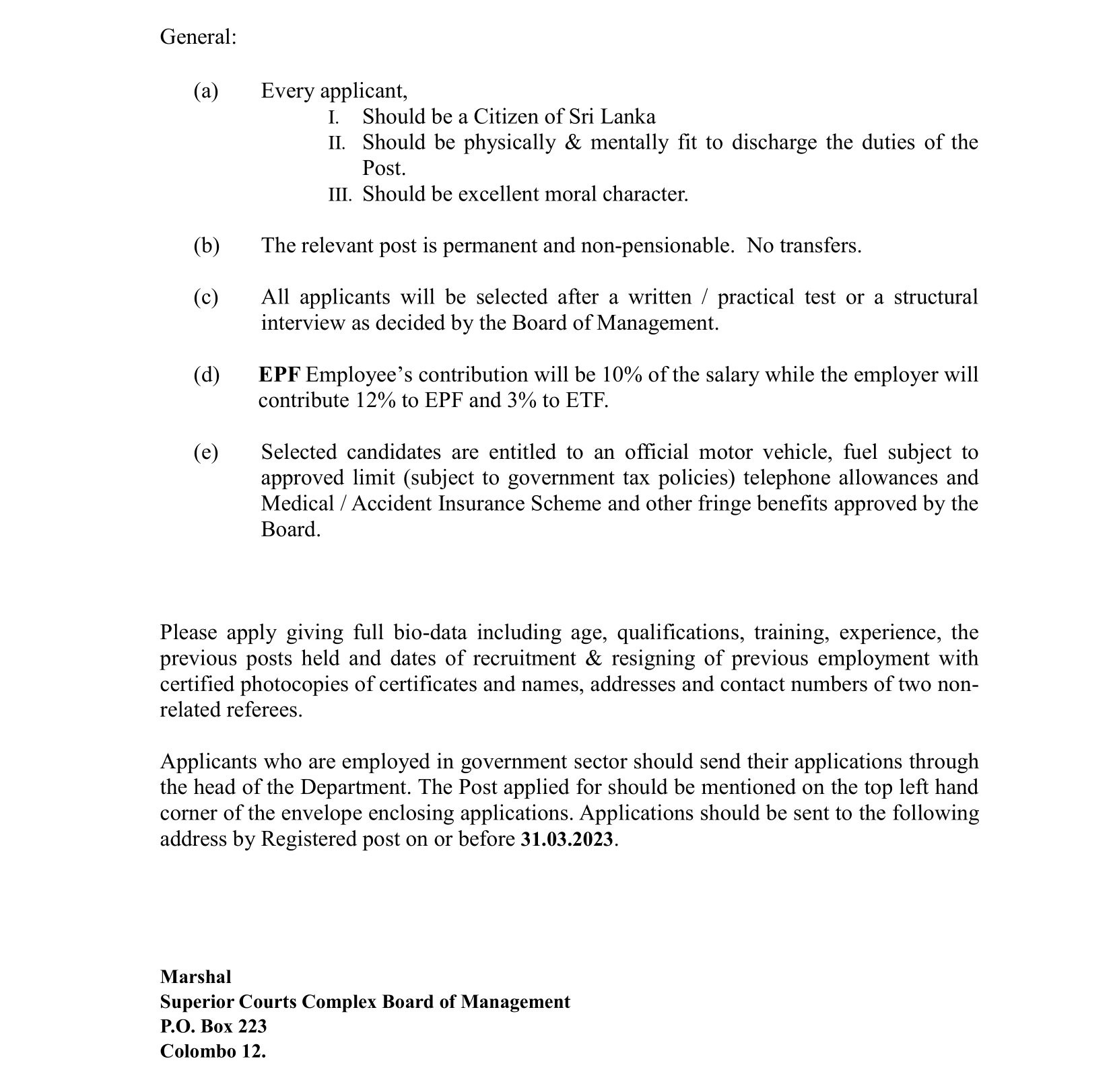 Chief Executive Officer (Marshal) Superior Courts Complex Board of