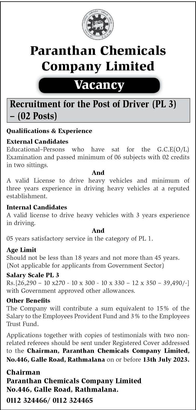 driver-paranthan-chemicals-company-limited