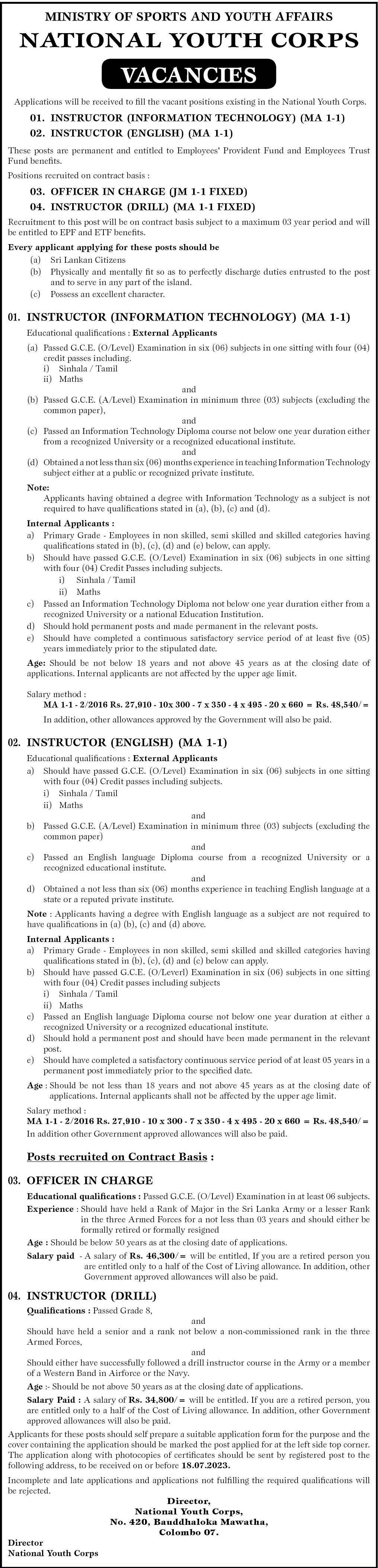 Instructor Information Technology English Drill Officer In Charge 