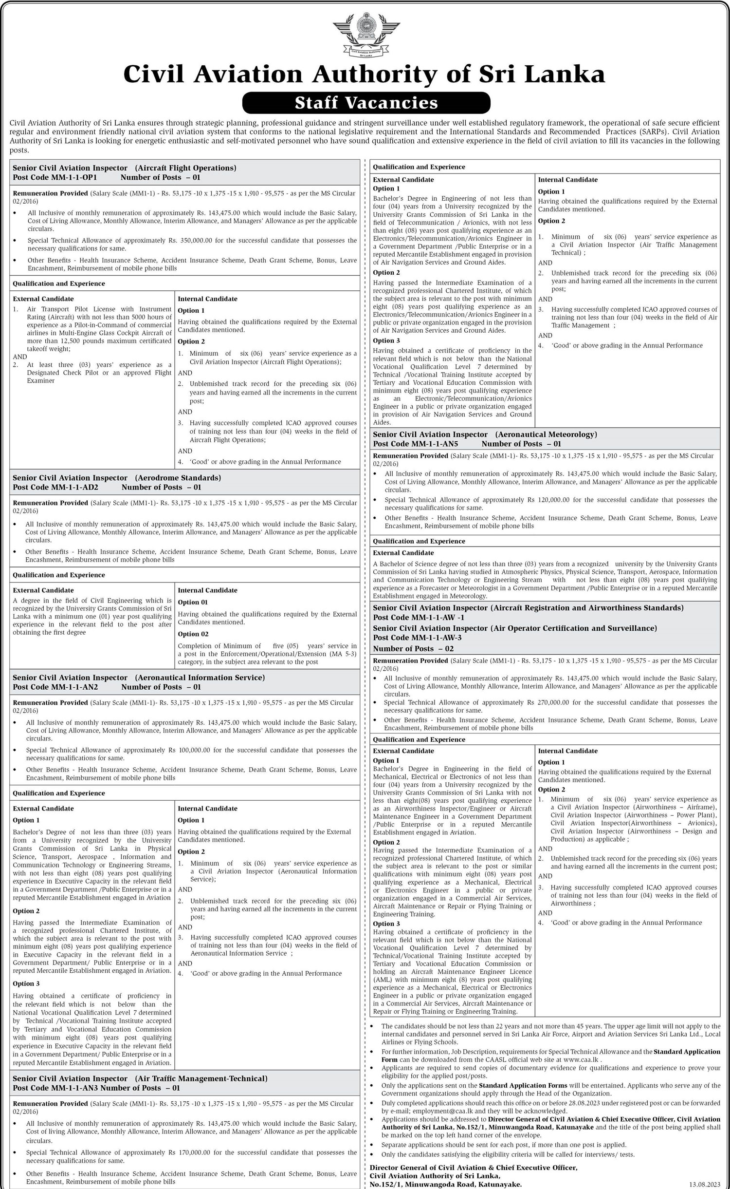 senior-civil-aviation-inspector-civil-aviation-authority-of-sri-lanka