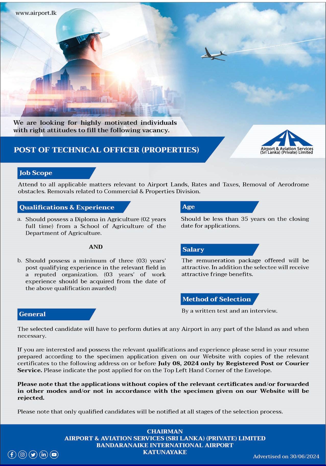 Technical Officer - Airport & Aviation Services (sri Lanka) (private 